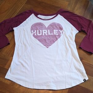Hurley Maroon and White Heart Graphic Raglan Tee